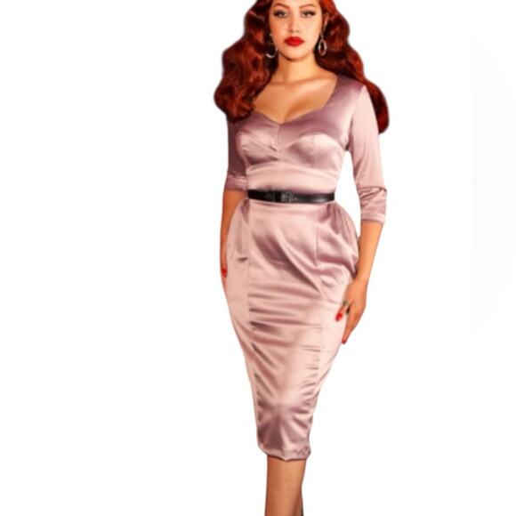 Deadly Dames Micheline Pin Up Wiggle Elegant Satin Dress NWTs Vixen - Picture 1 of 9